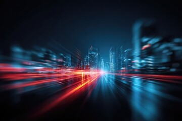 Abstract image showcasing a city skyline with streaks of light creating a sense of speed