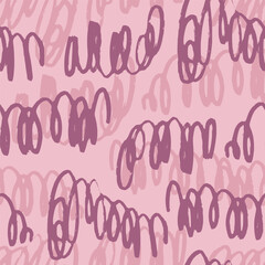 Vector abstract seamless pattern with pink scribble stripes. Hand painted illustration for design, print, fabric or background.