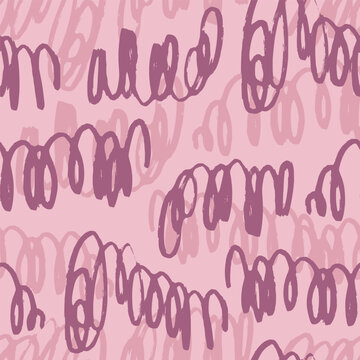 Vector abstract seamless pattern with pink scribble stripes. Hand painted illustration for design, print, fabric or background.
