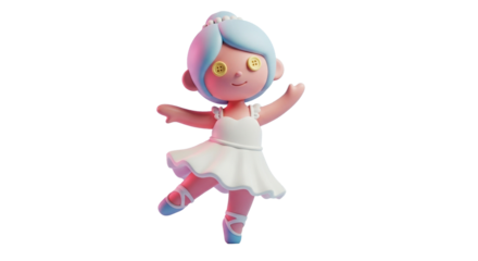 Adorable 3D Ballerina with Button Eyes in Graceful Ballet Pose.