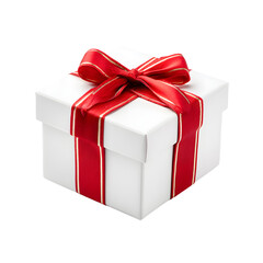 Elegant White Gift Box with Red Ribbon on White Background