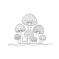 Whimsical hand drawn sketch of a cluster of mushrooms