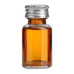 Professional Amber Glass Vial with Silver Cap on White Background