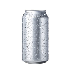 Shiny Aluminum Soda Can with Water Drops Isolated on White Background