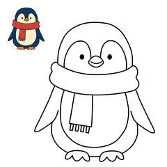 Cute penguin wear scarfcoloring pages for kids printable