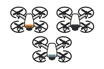Modern quadcopter drones with camera technology and propeller guards in various colors