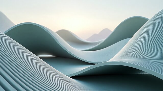 Abstract digital rendering of flowing echo waves on a futuristic technology background. Smooth, undulating forms create a serene and modern landscape of data visualization