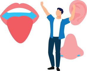 The boy is happy to looking human tongue sense