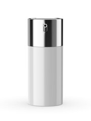 Blank cosmetic airless pump container packaging isolated on white background. Realistic clean mockup template for branding. 3D render illustration.