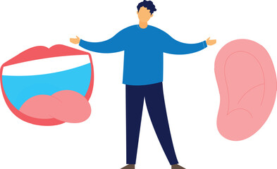 The boy is showing ear and tongue sanses