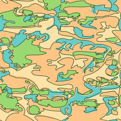 Seamless Camouflage Pattern in Green Blue Beige background. Modern clothing style masking camo repeat print. Forest texture. Wavy shapes. Graphic design vector illustration for Fashion Textile Cover