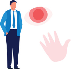 The doctor is looking human hand and eye.