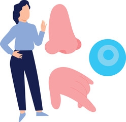 The girl is looking about nose sense