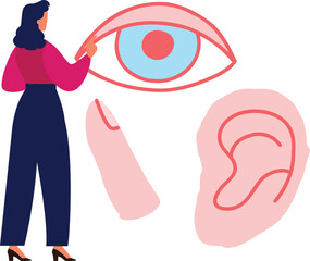 The girl is touching human eye lid