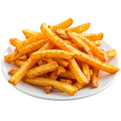 Cajun Fries on a plate isolated on white or transparent background
