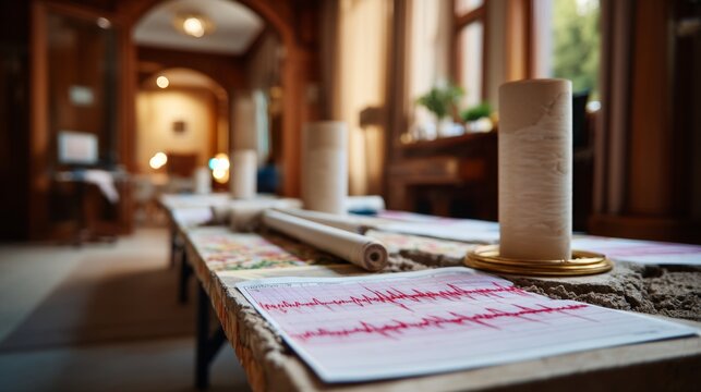 Earthquake Seismograph Recording Tremors in Natural Light - Candid Shot with Dreamy Focus in Flat Lay Composition