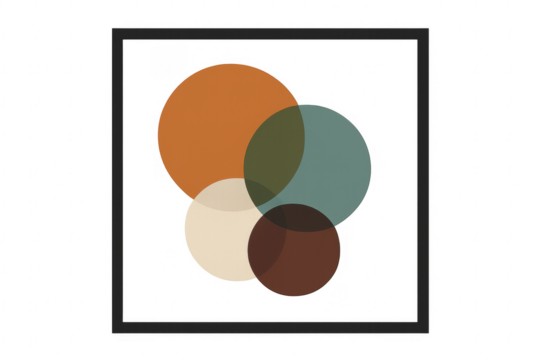 Venn diagram circles intersecting transparent geometric shapes - Powered by Adobe