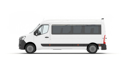 Modern White Van and Minibus Models. Transport, Delivery and Tourism Concept. 3D Illustration