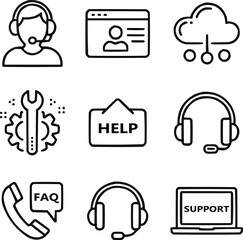 Customer Care Line Icon Collection Technical Help, Chat Support, and Remote Service