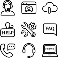 Customer Care Line Icon Collection Technical Help, Chat Support, and Remote Service