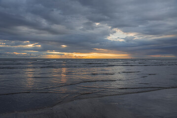 Karde Beach, Beautiful breathtaking sunset, sky with clouds, dark clouds over the ocean, nature background, A Beautiful evening sea-beach sunset, landscape, waterscape, seascape