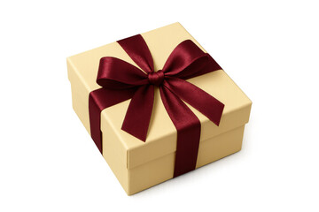 Obraz premium Gift box with maroon ribbon bow on top, celebrating special occasion, surprise, delivering birthday or holiday present