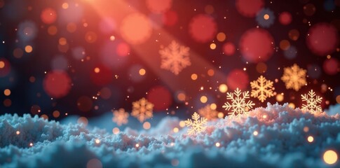 Sparkling bokeh, falling snowflakes on festive backdrop, christmas lights, shiny, shine