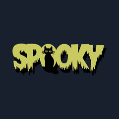 Spooky black cat incorporated into dripping yellow text for halloween celebrations isolated on transparent background