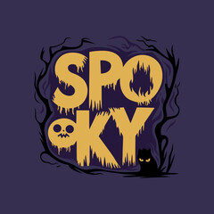 Spooky word art with a skull and black cat isolated on transparent background