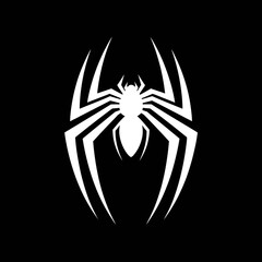 Iconic white spider symbol with sharp angular legs on a black background isolated on transparent background