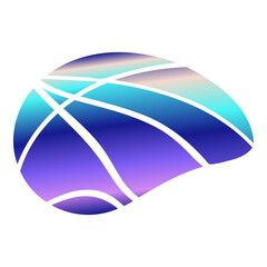 Elongated oval gradient shape with layered stripes of blue, purple, and teal tones, glowing abstract texture. Application in poster design, UI elements, for visual identity. Part of collection