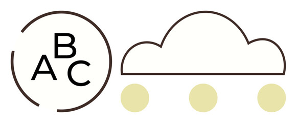 Letters A, B, C inside circular border beside a minimal cloud shape with three dots beneath. Ideal for education, learning systems, creativity, communication, technology, innovation and simplicity