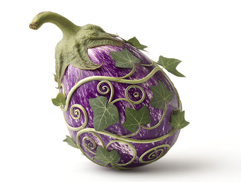 Eggplant covered in swirling leafy vines