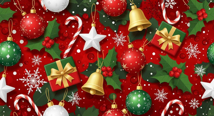 Red and Green Christmas Pattern Background