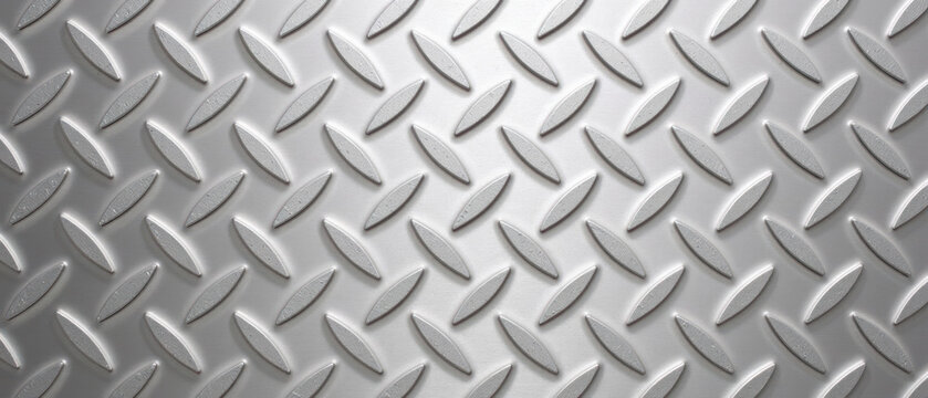 Metal surface diamond plate industrial design textured pattern shiny finish durable material silver color reflective surface background texture