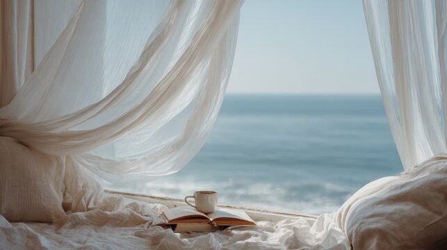Cozy reading nook by the ocean