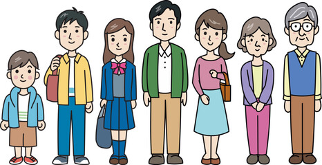 人物素材　仲の良いほのぼの5人家族　