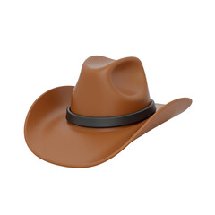 3D brown cowboy hat icon with gray band and classic western style design