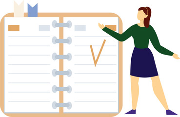 The girl is explaining note pade