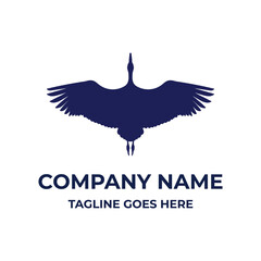 Spread Wings Flying Stork Egret Heron Flamingo Up View Silhouette Illustration Logo Design