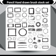 Hand drawn pencil sketch brushes and frames for design elements and textures