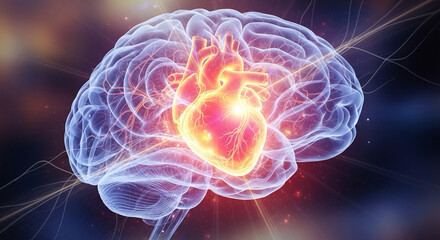 Obraz premium abstract concept of shining heart inside a brain shape — moral thinking and empathy