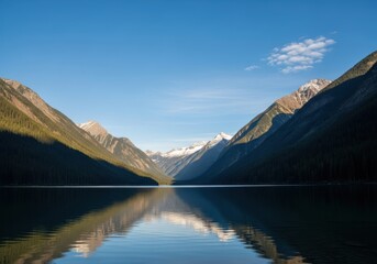 Mirror Lake Reflecting Mountain Peaks at Dawn