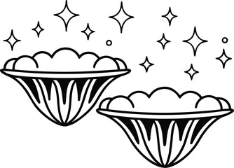 Adobe Illustrator Artwork  Cosmic Dual Dishes | Minimalist Black & White Line Art with Celestial Motifs