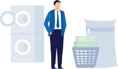 Man is looking at wash clothes.