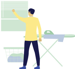 The boy is opening window