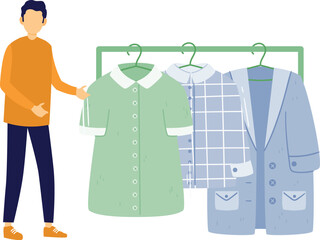 The boy is pick up laundry.