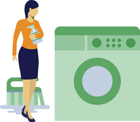 The girl is looking washing machine.