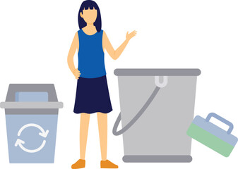 The girl is pointing cleaning brush