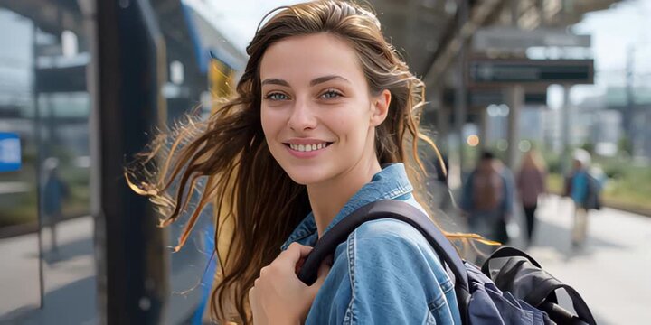 Embracing a new chapter with hopeful beginnings, this radiant young woman embarks on a personal journey, ready for the adventures ahead as she travels towards her future